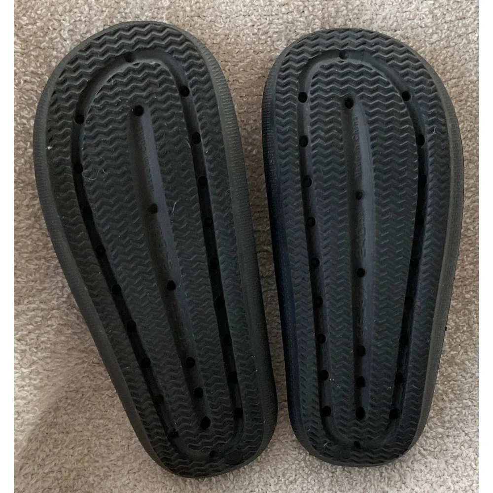 Kids Black Double Buckle Slides Sandals Beach‎ Pool Comfort Slides Size 36-37